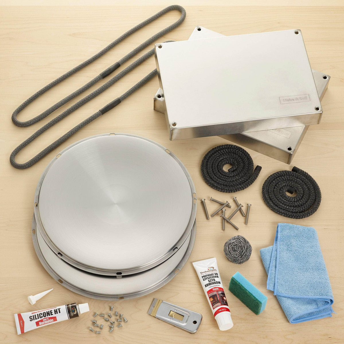 Stainless steel DIY cleaning &amp; mini-refurb kit for use with Aga range cookers