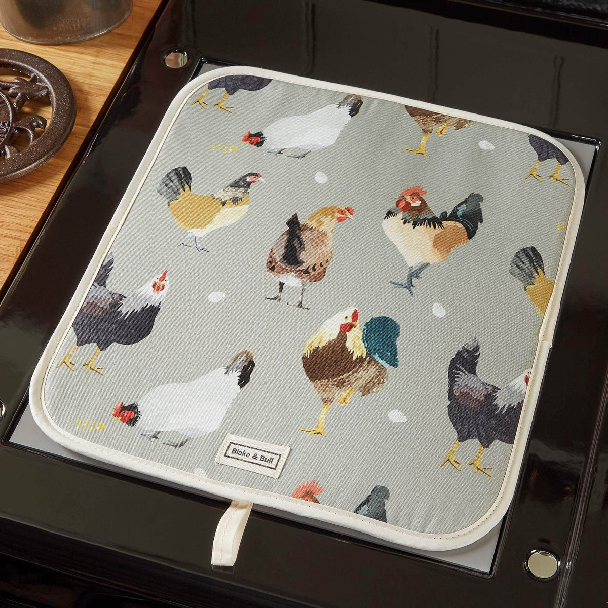 Warming plate cover for use with Aga range cookers - &#39;The Chickens&#39;