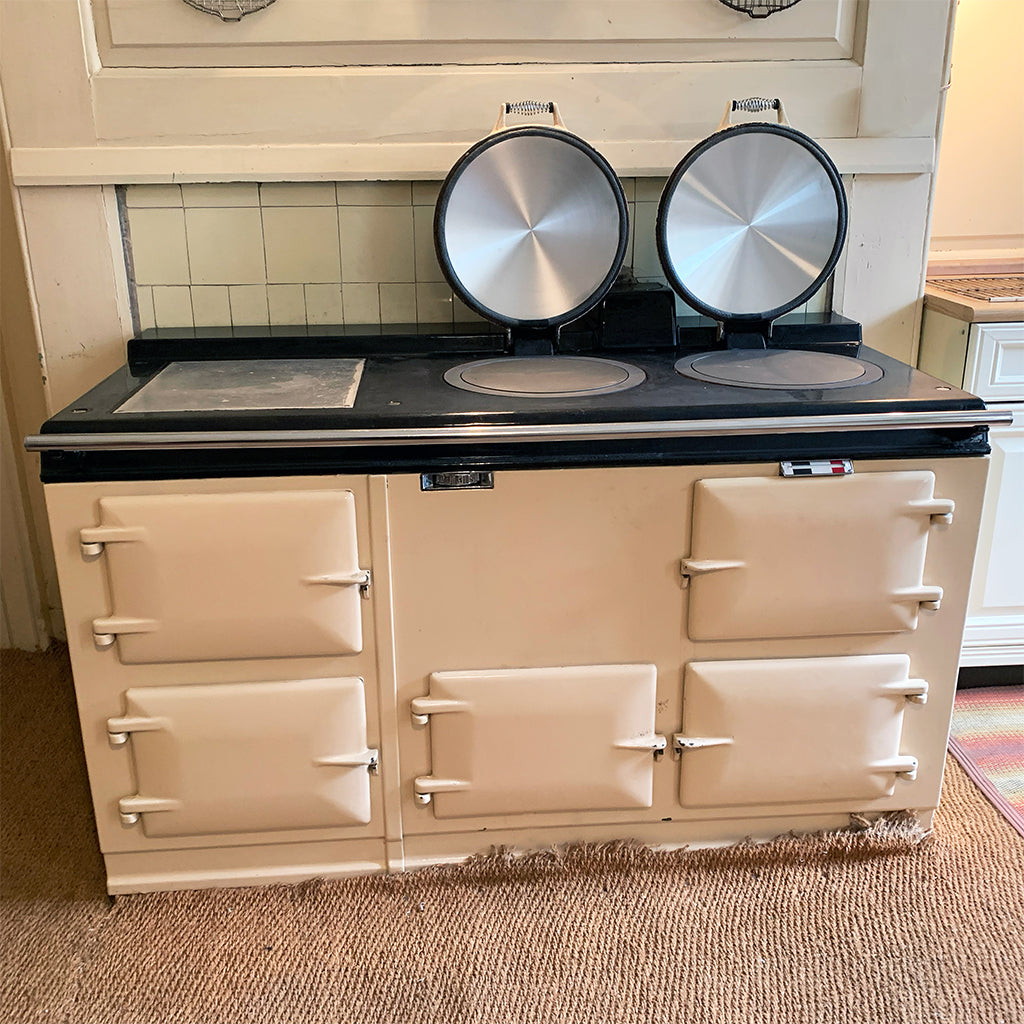 A cream Pre'74 4 oven Aga Range Cooker converted from Oil to Electric