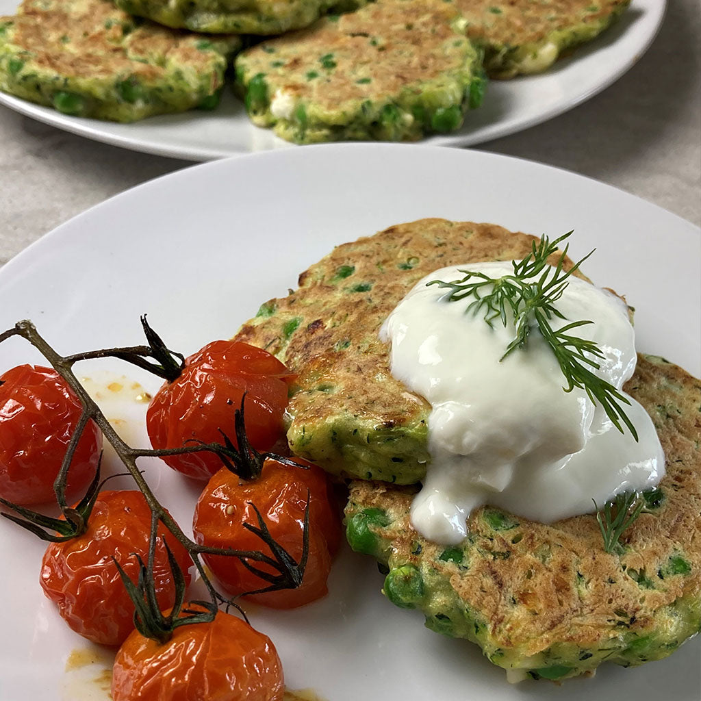 Courgette, Pea and Feta Fritters