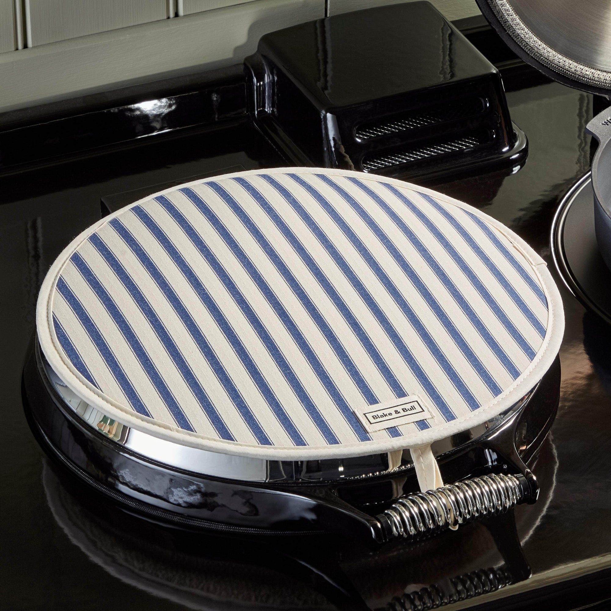 *NEW* Chefs pad with loop for use with Aga range cookers - 'Navy Ticking Stripe'