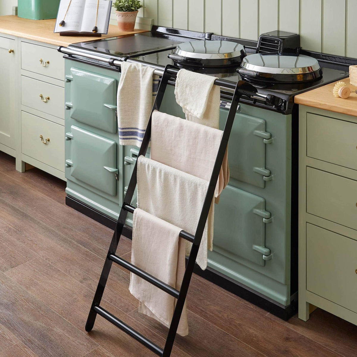 Ladder drying rack airer for use with Aga range cooker (gloss black)