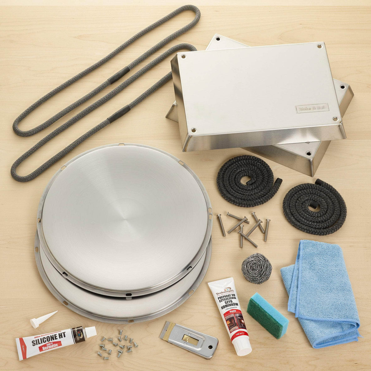 Stainless steel DIY cleaning &amp; mini-refurb kit for use with Aga range cookers